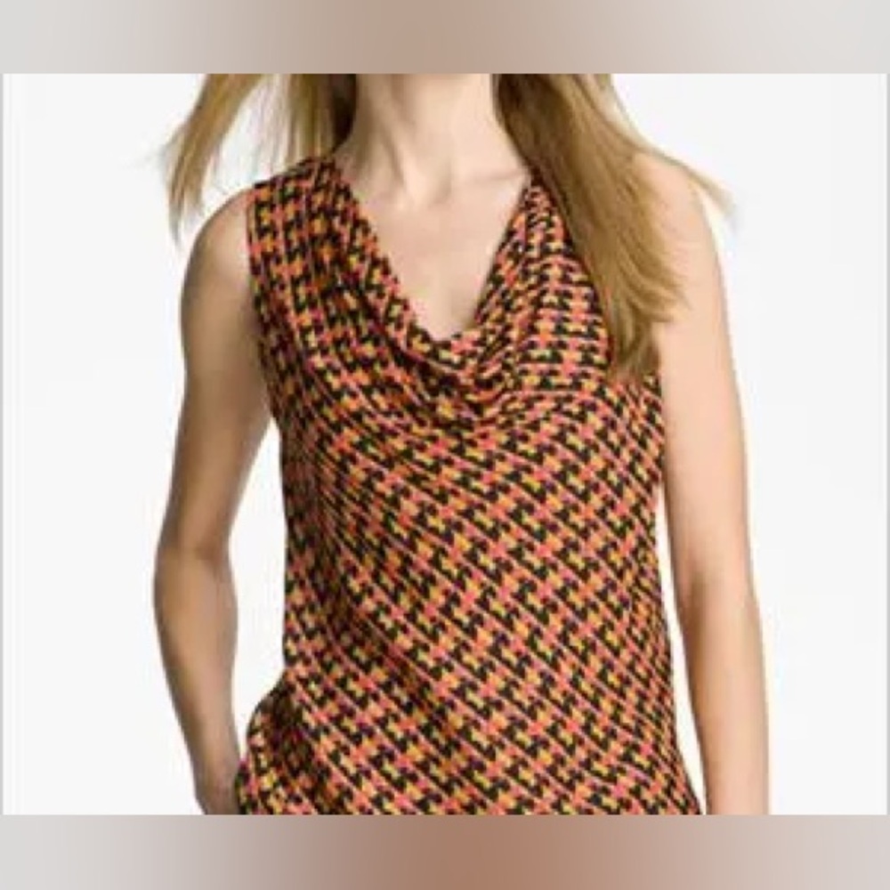 Classiques Entier- Black and Orange Houndstooth Blouse Size M‎
